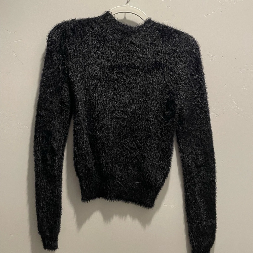 Astr Black Fuzzy Crew Neck Sweater
